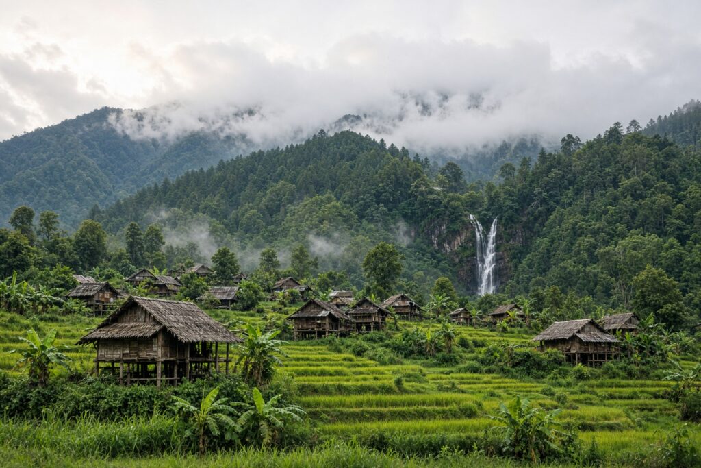 A Karen village among rice terraces in Doi Inthanon National Park, northern Thailand