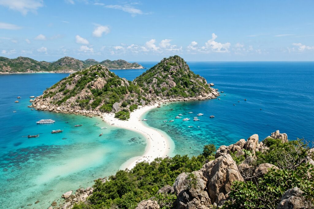 Koh Nang Yuan viewpoint off Koh Tao, Thailand, three islands joined by a white sandbar
